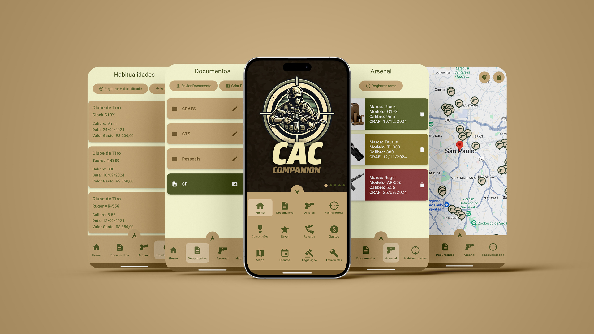 CAC Companion — mockup do aplicativo móvel